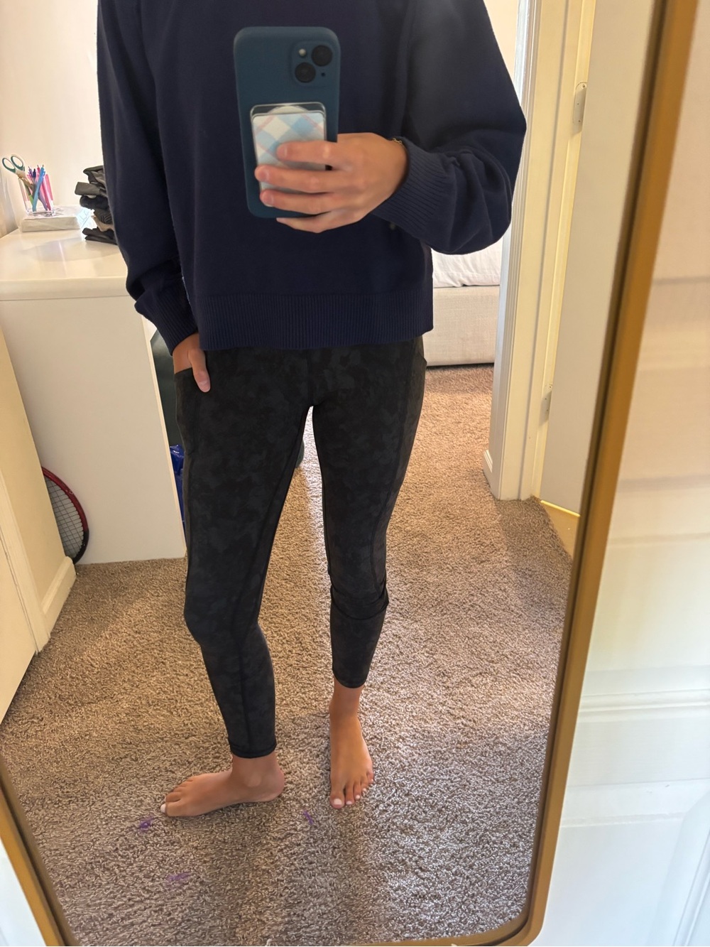 Black Textured High-Rise Leggings